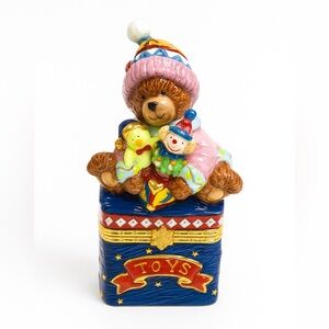 Vintage Porcelain Teddy Bear “Toy Chest” Decorative Box